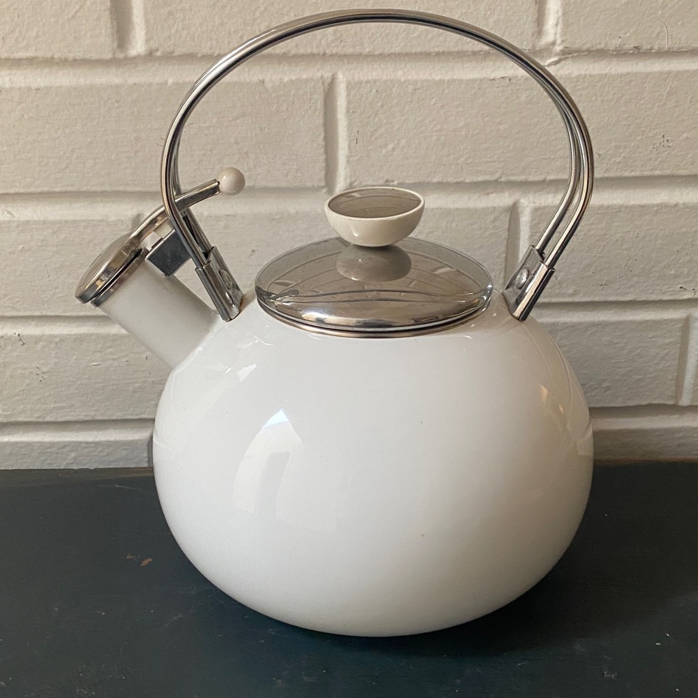 Copco White Enamel On Steel Camden Whistling Tea Kettle 3 Quart